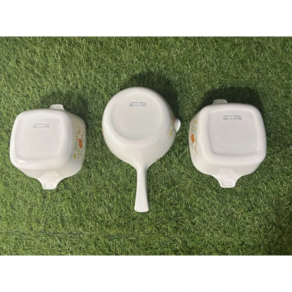 Vintage CorningWare 3-Piece Lot Wildflower Pattern Sauce Pans‎ & Casseroles USA